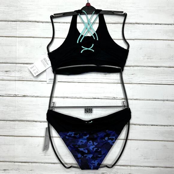 Athleta Freestyle Blue Camo Bikini Top and Bottom Size Large - Picture 3 of 14